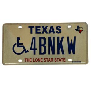 Texas Handicap License Plate 4BNKW Lone Star State Vintage Collectible 2000